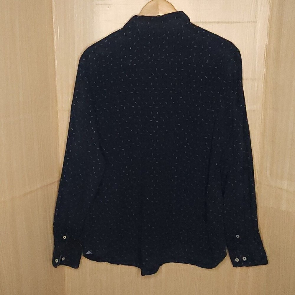 Cactus Mens Navy Blue White Abstract Long Sleeve Button Down XL - Picture 2 of 6